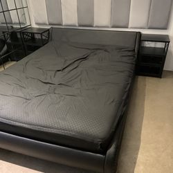 Queen Wave Platform Bed With New Night Stands.