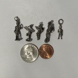 5 vintage Sterling Silver People Pendants 