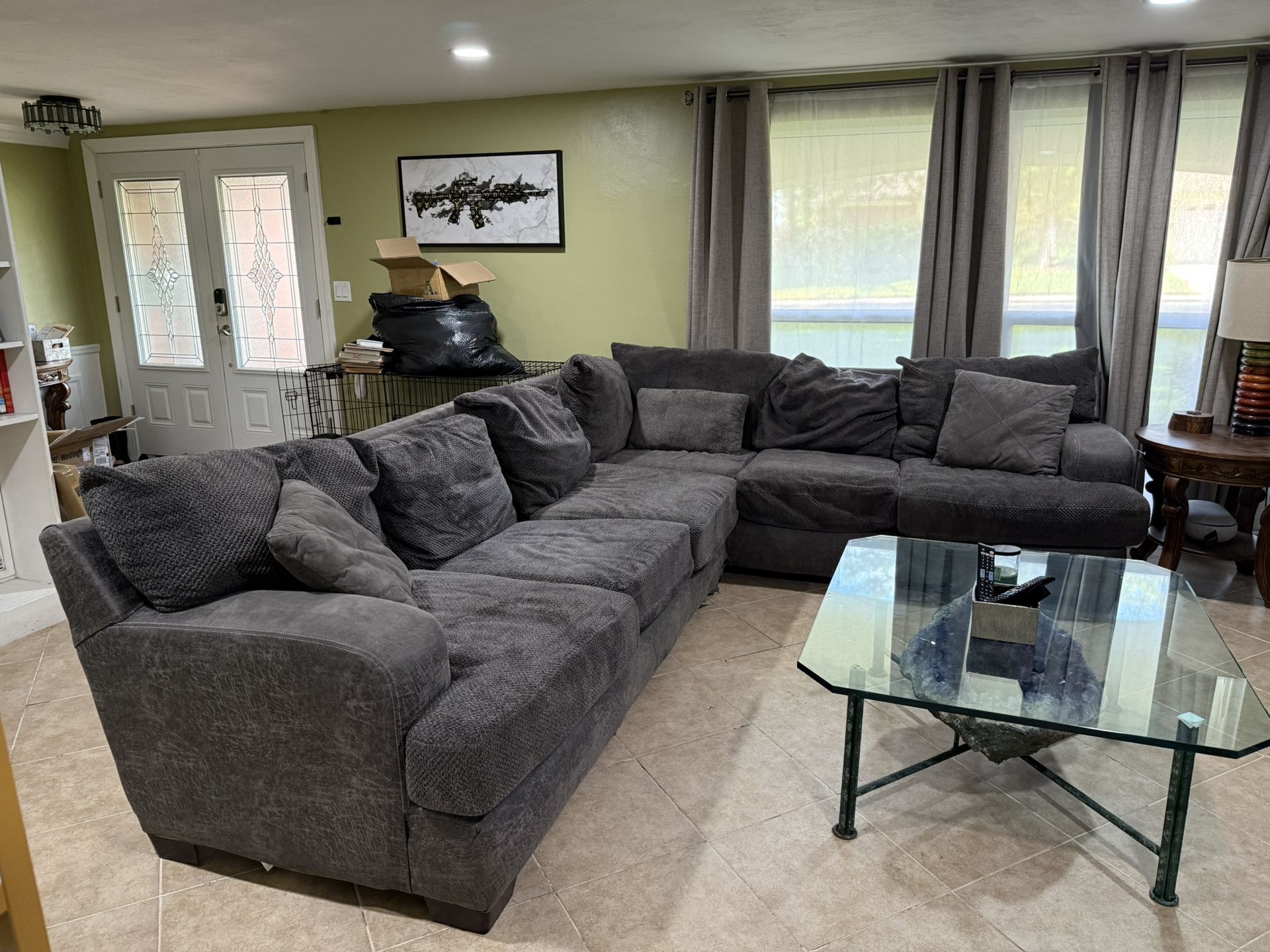 Gray Plush Sectional