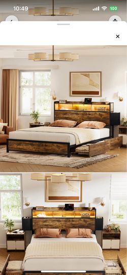 Queen storage bed frame with charging station & 14” plush gel hybrid mattress