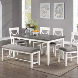6-Pc Dining Set
Table + 4 Chairs + Bench