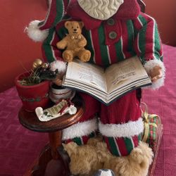 Vintage Santa in Wooden Chair Reading The Night Before Christmas Book Statue