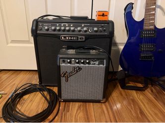 Ibanez gio and lotus with 2 cords 2 amps and distortion pedal