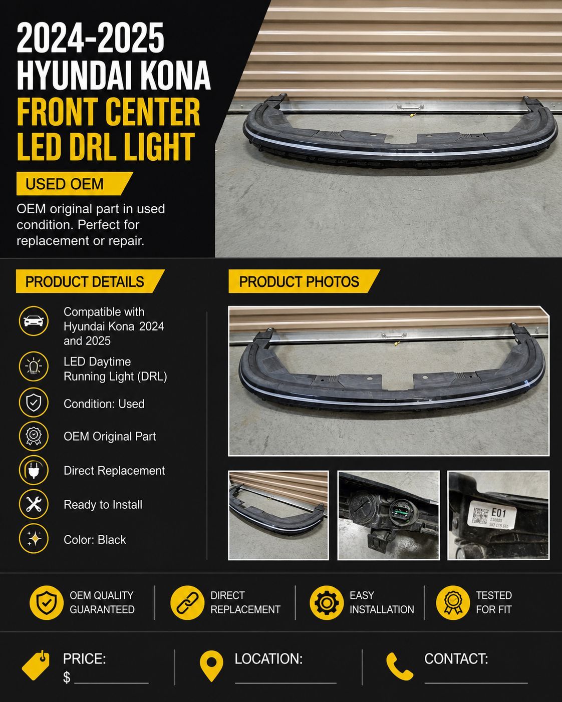 2024 2025 Hyundai Kona Front Center LED DRL Light Used Genuine OEM