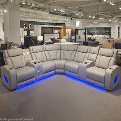 New Power Recliner Modern Sectional With Bluetooth Speakers, Phone Charger & More! Black, Grey, White & Caramel! 