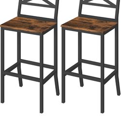 Counter Height Bar Stools Set of 2 Rustic Brown Kitchen Island Chairs 26 Inch