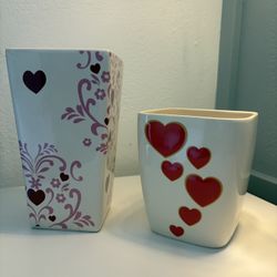 Pair (2) Heart Love Romantic Flower Floral Vases For Wedding Party (sizes In Pic)