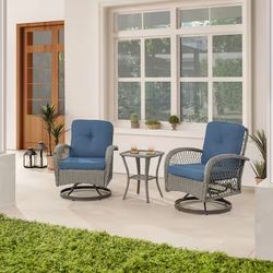Octans Abydos 3 -Piece Wicker Patio Conversation Set with Blue Cushions
