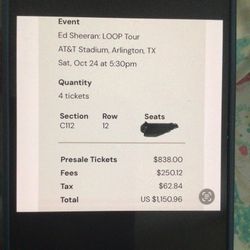 Ed Sheeran : Loop Tour AT&T Stadium Sat October 24 