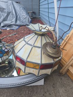 Ceiling light fixture, stained glass, vintage
