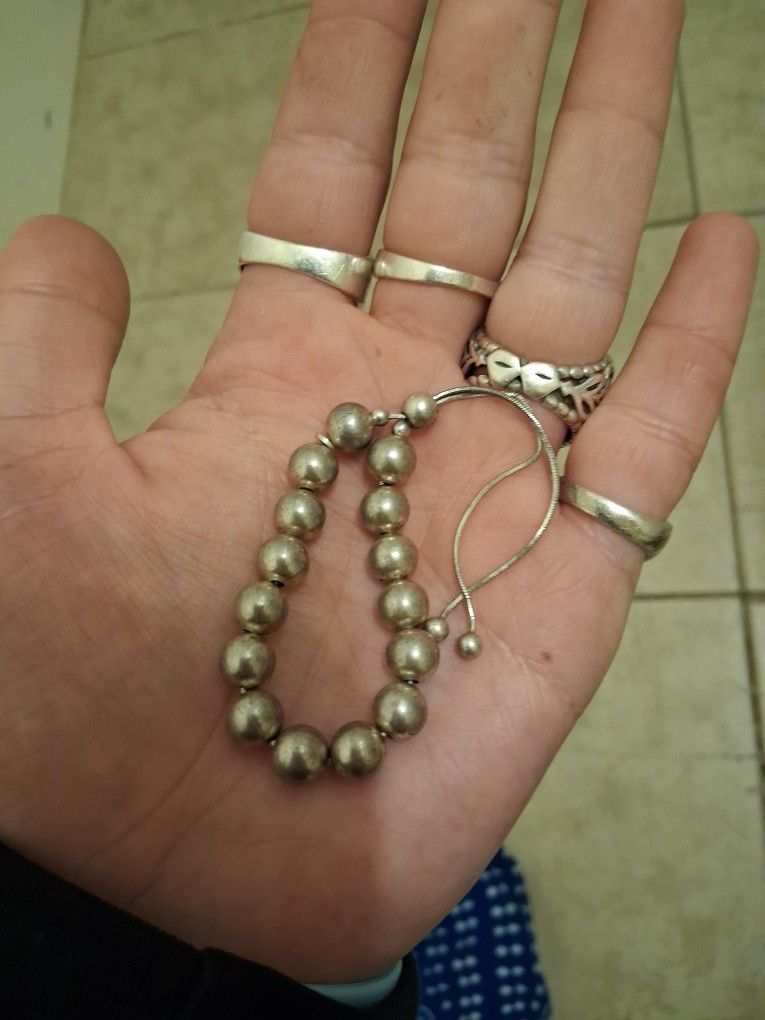 Adjustable Sterling Silver Beaded Chain Bracelet