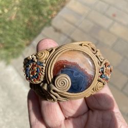 Custom Leather Polished Stone Bracelet