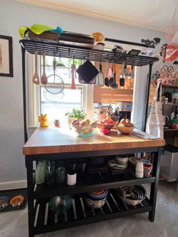 IKEA Black Kitchen Island with Butcher Block Top