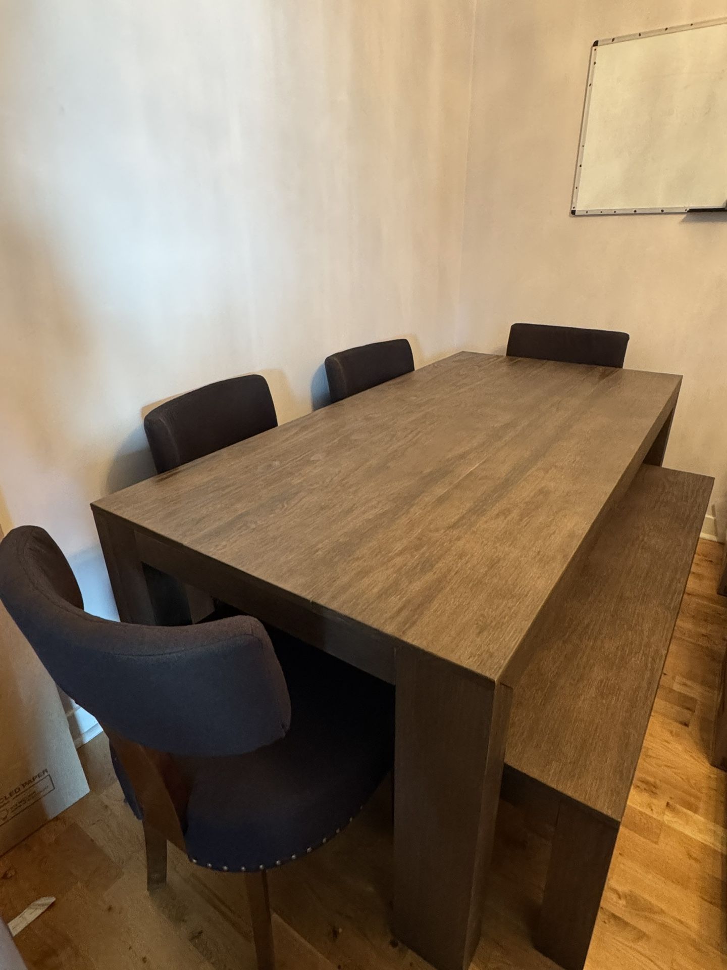 Plank+Beam Modern Dining Table + Matching Bench (Solid Wood) – 4 Chairs Included Free