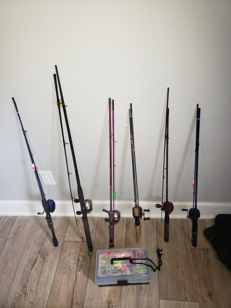 6 new only used once ZEBCO fishing rods and reels