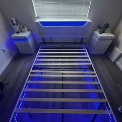 Queen-Size LED Bed Frame with Storage – $150
