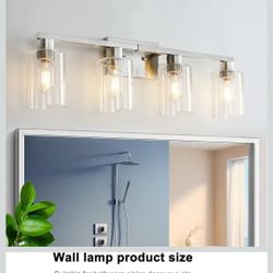 4 Light Bathroom Light Fixtures Brushed Nickel Modern Clear Glass