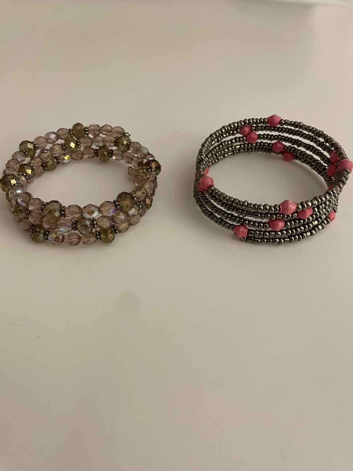Elegant Beaded Set of Bracelets - Pink and Gold & Pink Crystal