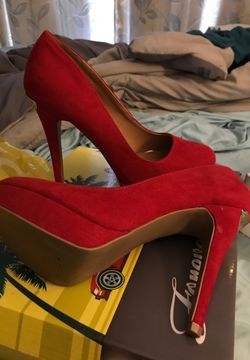 Red Suede heels with gold