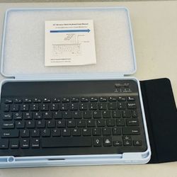 New 10" Wireless Keyboard + Sky Blue Tablet Case Bundle