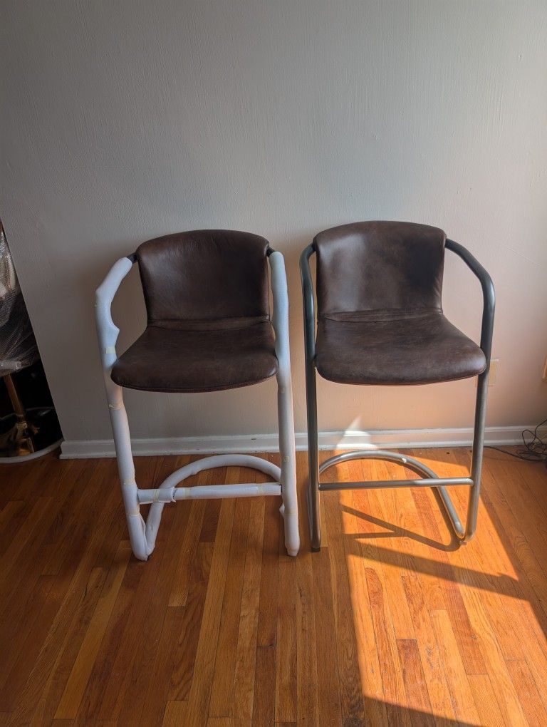 AllModern Higbee Genuine Leather Bar Stools - Set of Two, Brand New