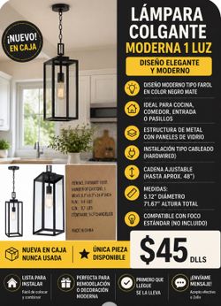 Lámpara Colgante Moderna Negra 1 Luz Nueva en Caja – $45