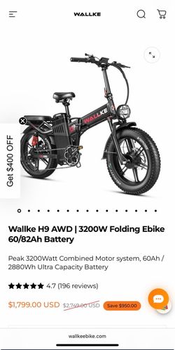 Wallke Ebike 60ah Battery 200miles+ Range  35mph