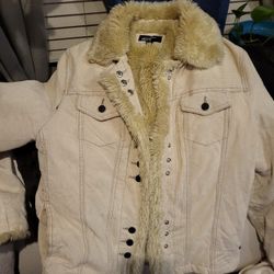 Womens corduroy jacket with fur lining size lrg by Rivet