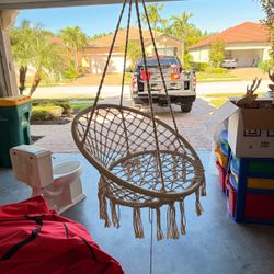 Boho Macrame Hanging Chair Swing - Indoor / Outdoor - White