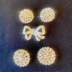 5 Rhinestone Pins Brooches- Bridal Bouquet 