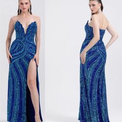 New With Tags Hand Crafted Beaded Long Formal Dress & Prom Dress $389