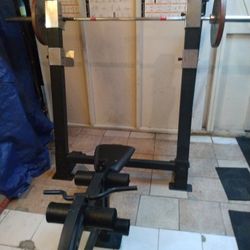 Vintage Custom Olympic Squat Bench Station With Weights 