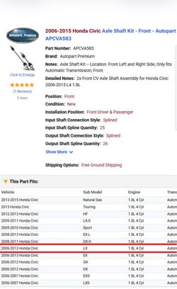 Axels for Honda Civic