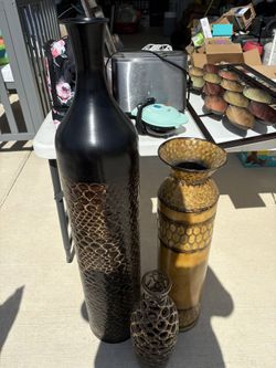 3 Brown & Gold Vases