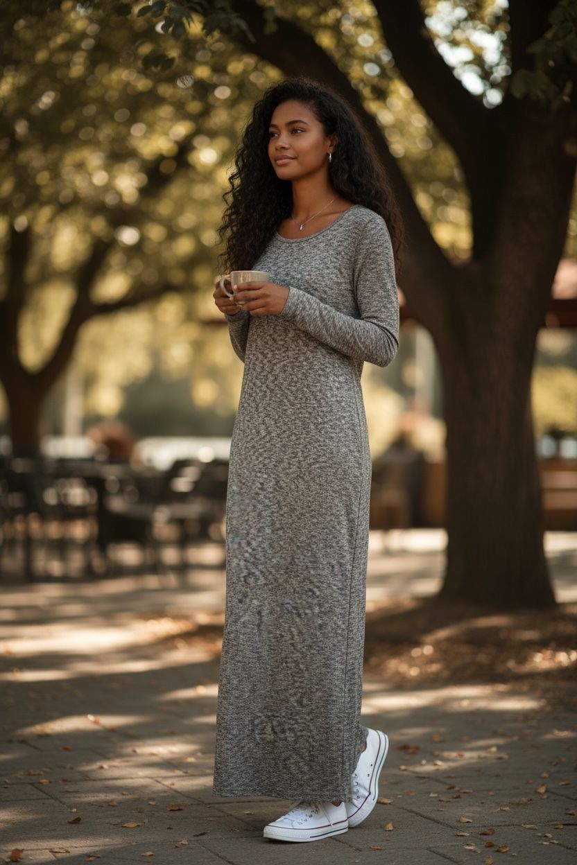 Laibl 38 Lei Gray V-Neck Long Sleeve Light Sweater Dress Size L