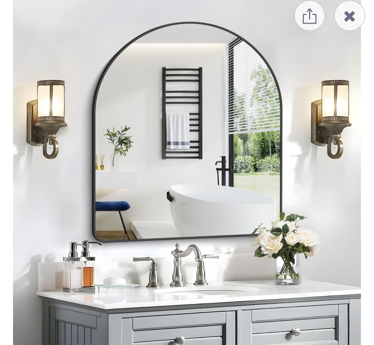 Arched Bathroom Mirror 36"x40", Black Arched Mirror Wall Mounted Modern Black Aluminum Frame Decor Large Dresser Mirror for Bedroom Living Room Entryw