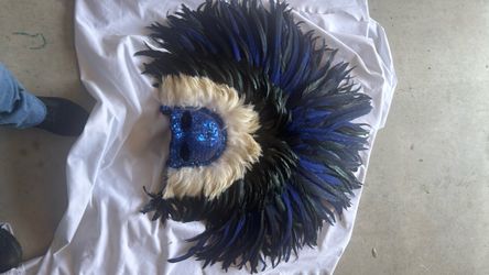 Blue Sequin Feather Masquerade Mask