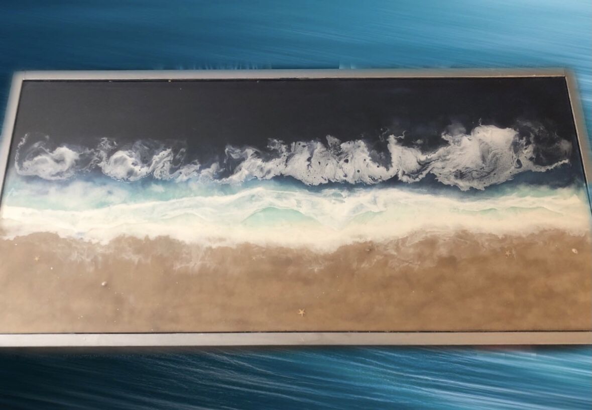 Beach Resin Coffee Table With Glass Cover