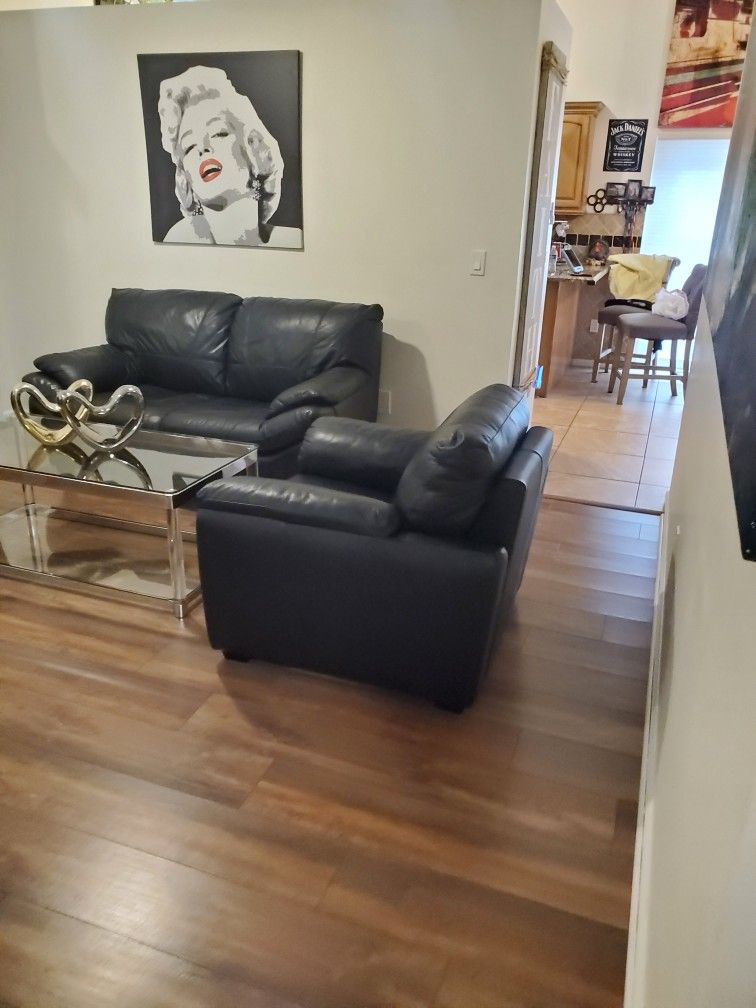 Genuine Black Leather Living Room Set-3 Piece