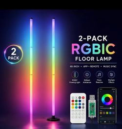 1PC/2PCS Smart RGB LED Floor Lamp - USB-Powered with 16M Colors, 68+ Dynamic Scenes,