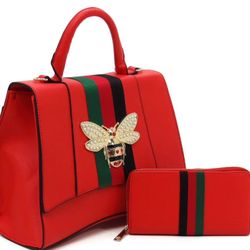 RED SATCHEL AND WALLET