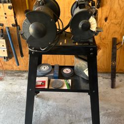 Two Dual Bench Grinders With Bench And accessories