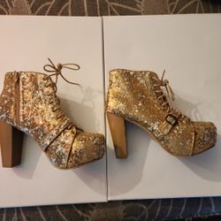 Bucco Capensis Women’s Shoes Platform Heels Gold Glitter Size 10