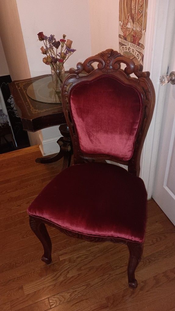 Red Velvet High Back Vintage Chair