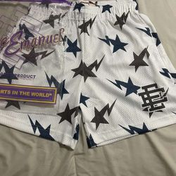 Eric Emanuel x Bape EE basic star shorts Cream/Brown/Navy