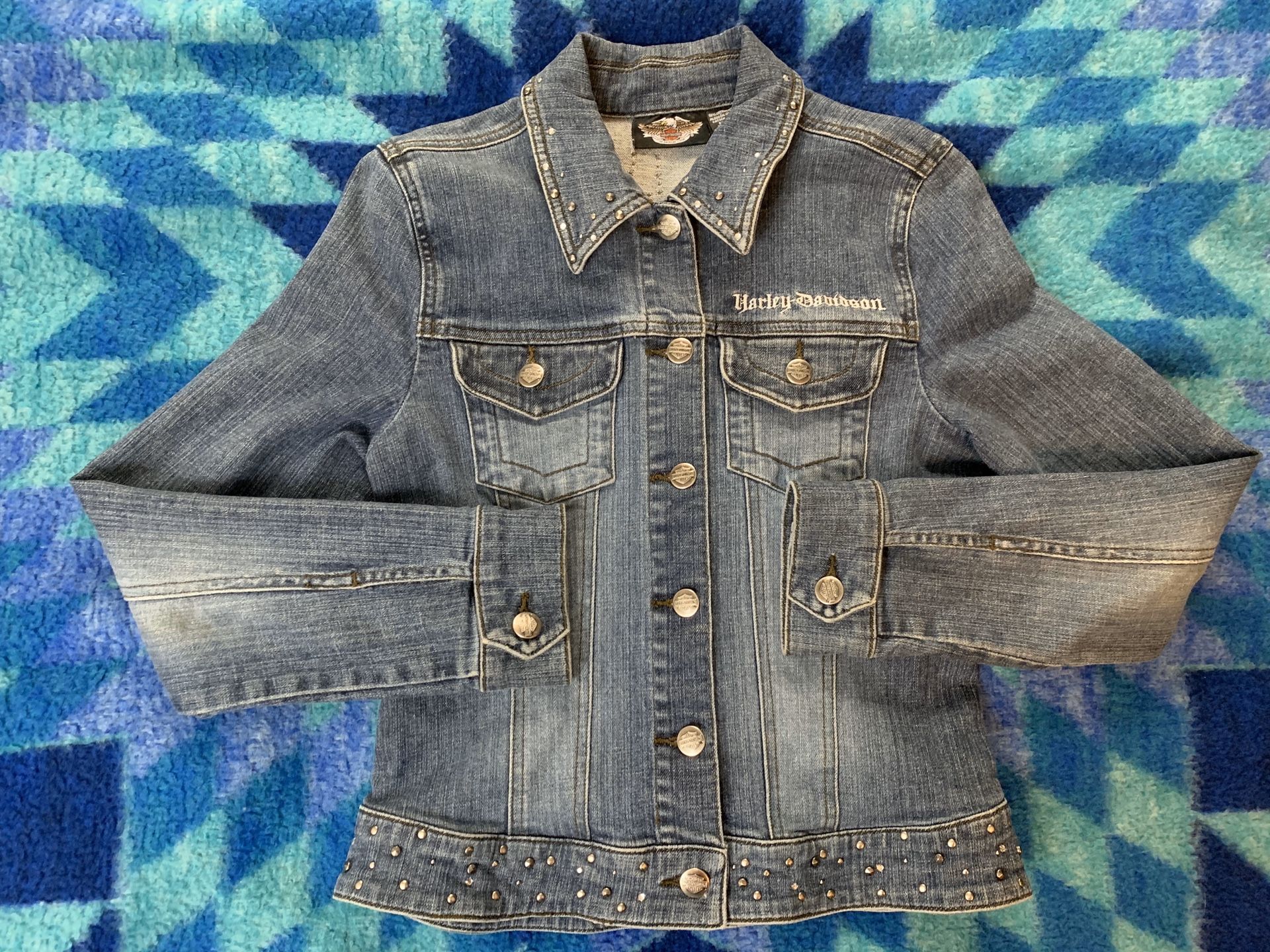 HD ladies Moto Jacket Studded/Embroidered Rhinestones Xsml