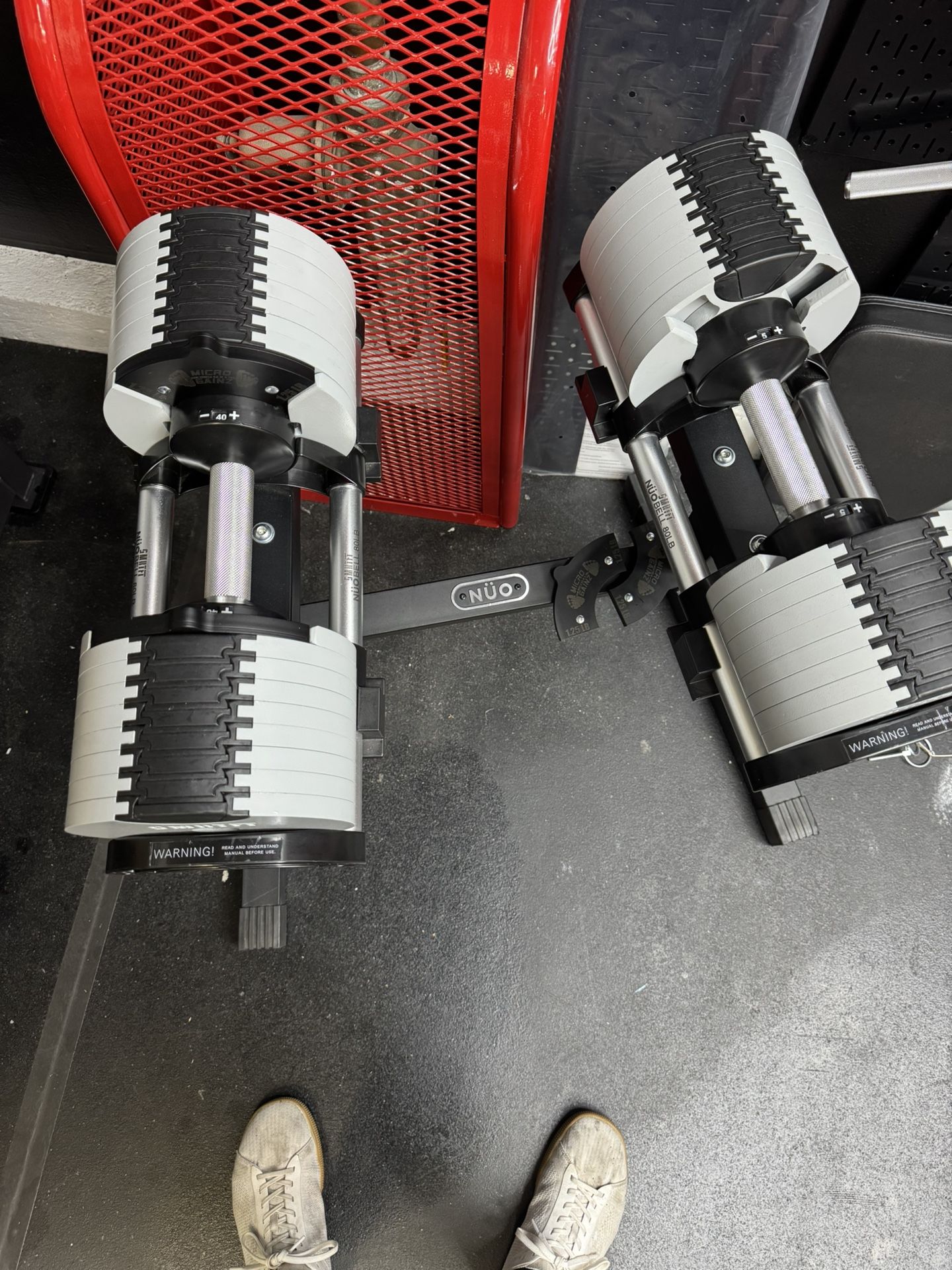 SMRTFT Nuobell 80lb adjustable dumbbells (Ash)+ Stand + Microgainz attachment Set