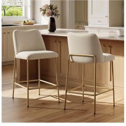 Set of 2 Beige Upholstered Counter Stools with Gold Legs