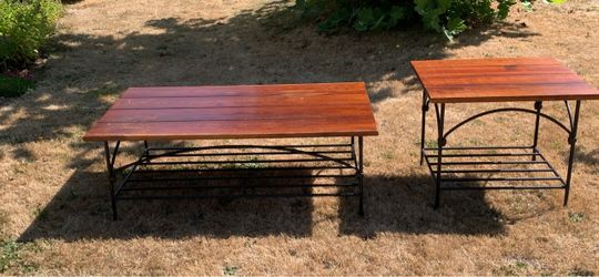 Coffee Table and Side Table Solid Wood and Iron