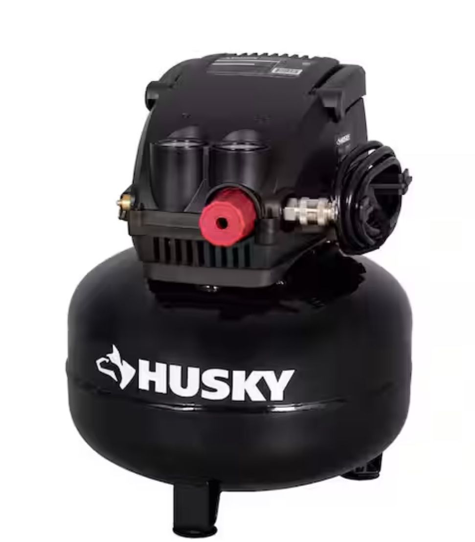 Husky 3 Gal. 120 PSI Portable Electric Oil-Free Light Duty Pancake Air Compressor with Fold Down Handle and 1-Quick Coupler